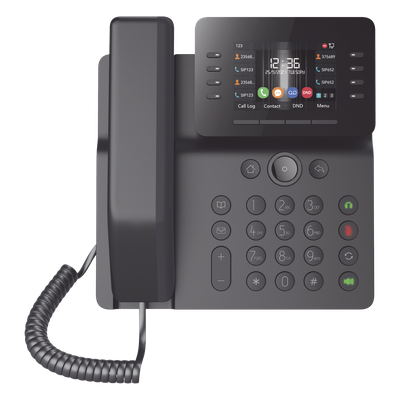 Teléfono IP Empresarial Esencial WiFi / Bluetooth, 12 líneas SIP, pantalla a color 3.5″, PoE, puertos Gigabit, conferencia local de 6 vías.